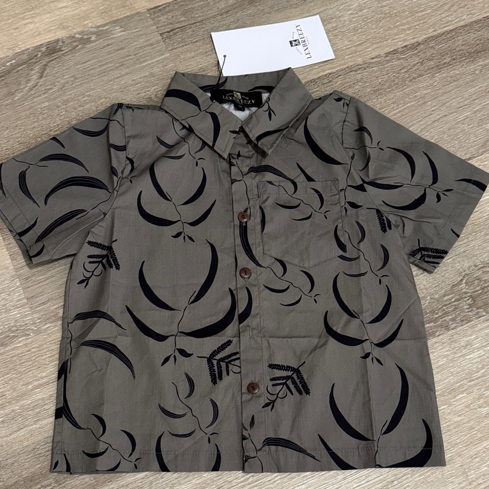 🆕 Lex Breezy Kids Gray Button Down Shirt, Size 10